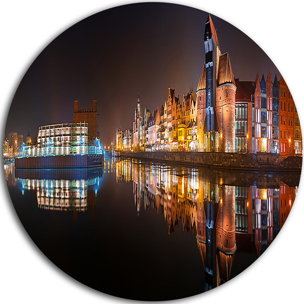 Panorama Of Gdansk Old Town, Landscape Photo Disc Metal Artwork, 36"