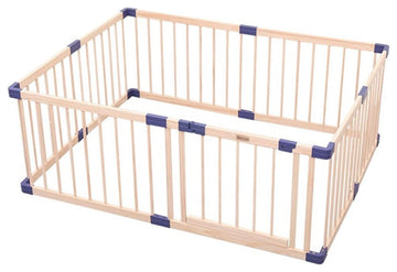 Pemberly Row Modern Baby Wood Safety Gate with Blue connector