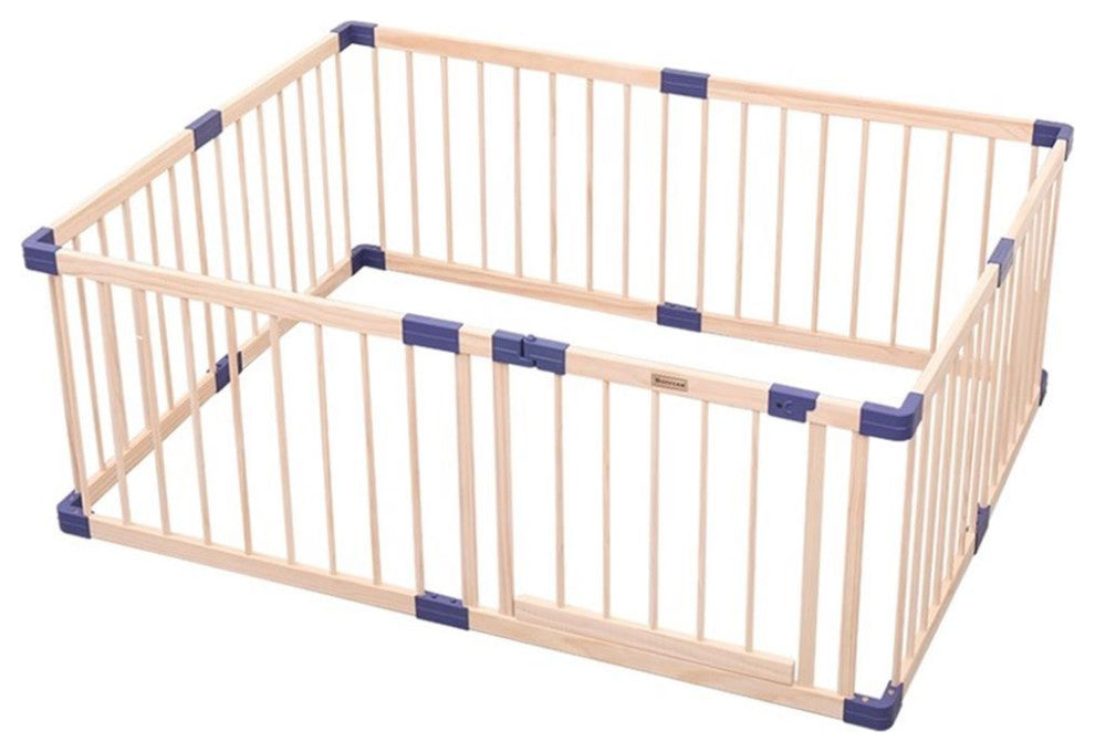 Pemberly Row Modern Baby Wood Safety Gate with Blue connector