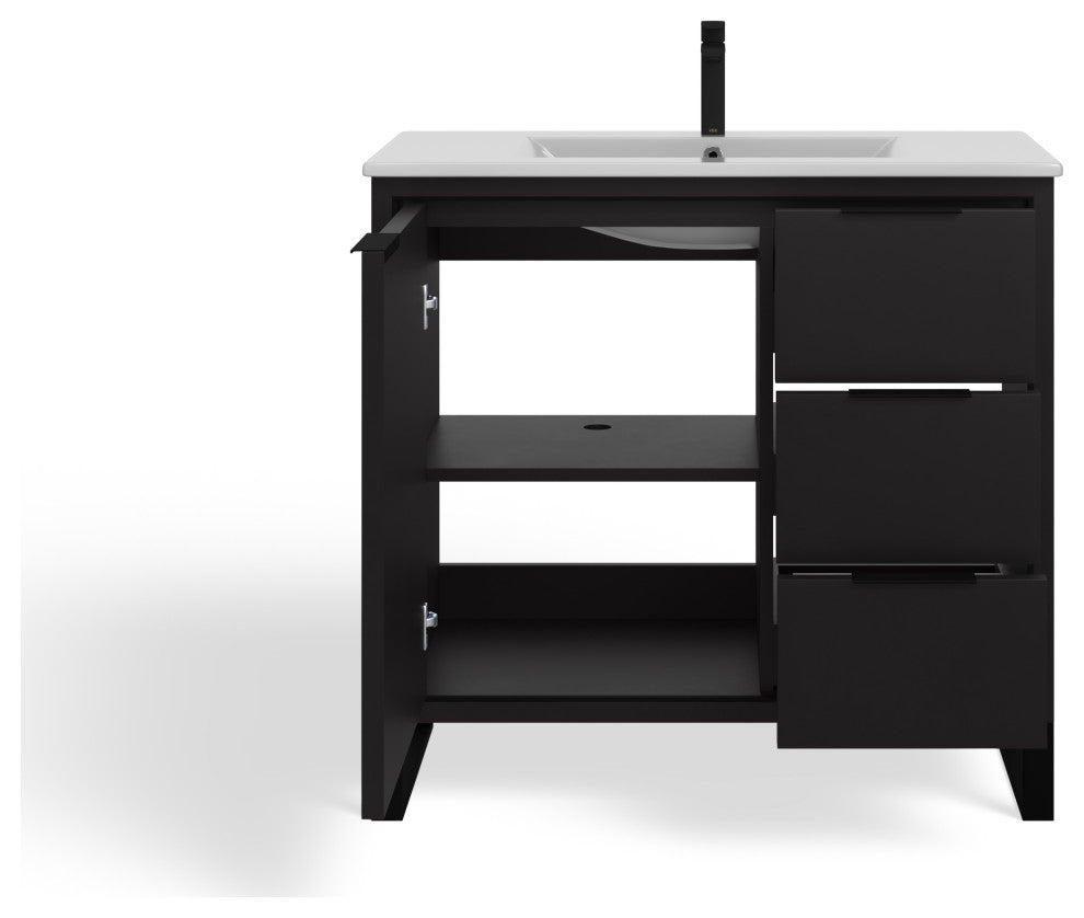 Bradford Bath Vanity, Black, 36", Black Hardware, Single Sink, Freestanding