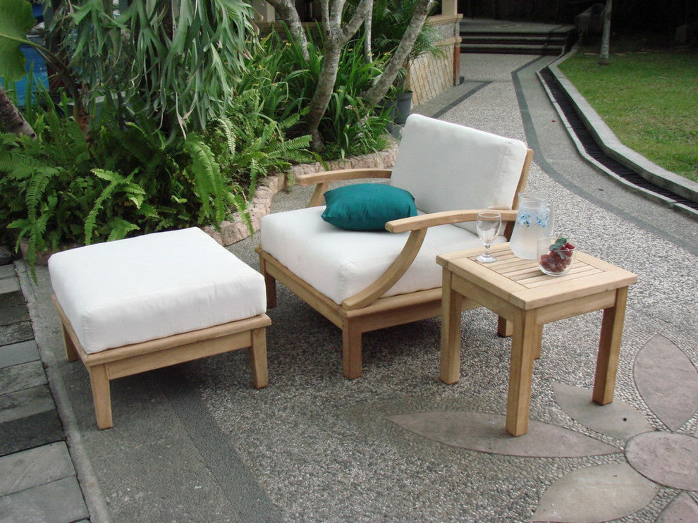 3-Piece Somer: Lounge Arm Chair, Side Table, Ottoman w Natural Sunbrella Cushion