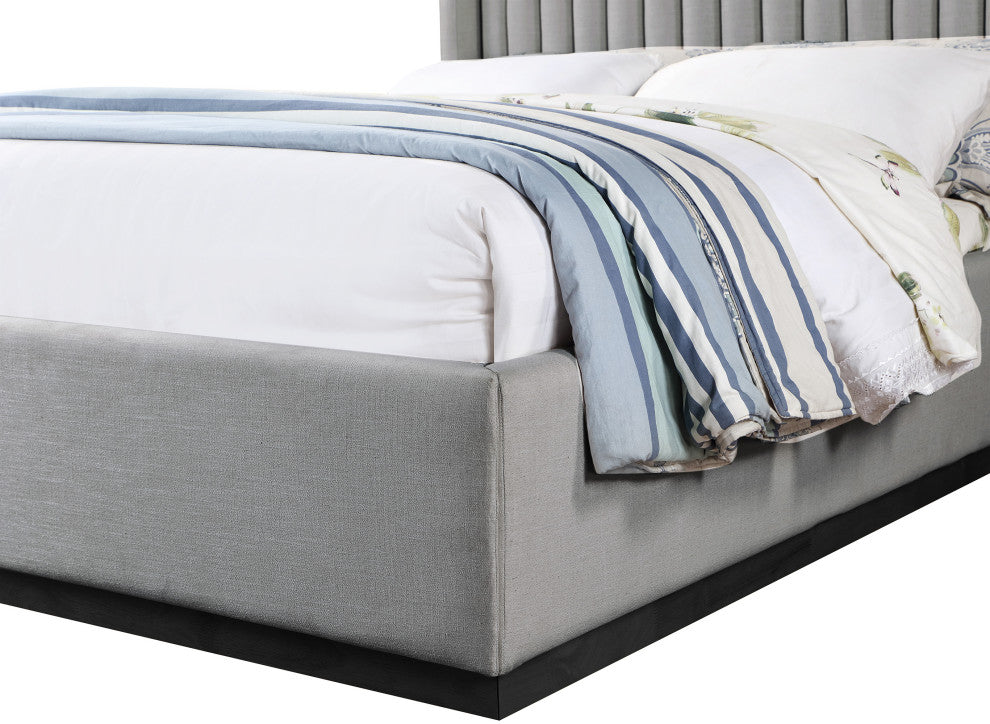 Logan Beige Linen Textured Fabric Twin Bed, Gray, Queen