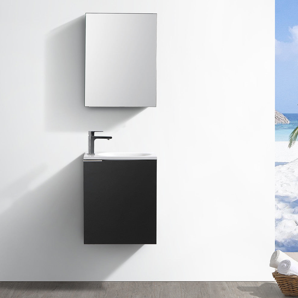 Valencia 20" Black Wall Hung Bathroom Vanity Set, Cabinet, Faucet, FFT1041BN