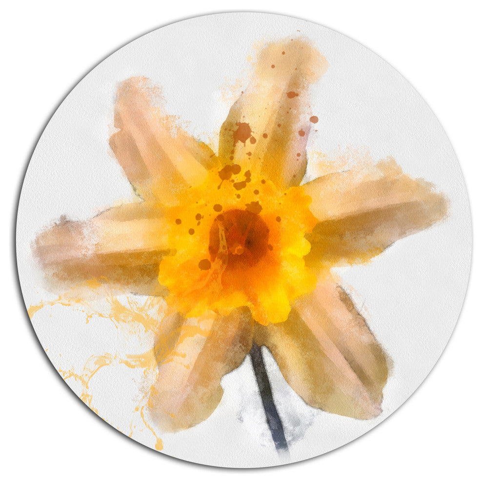 Yellow Narcissus Sketch Watercolor, Floral Disc Metal Artwork, 23"