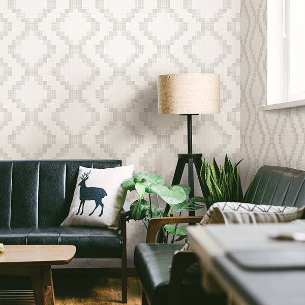Mosaic Diamond Grid Monochromatic Wallpaper, Taupe, Bolt
