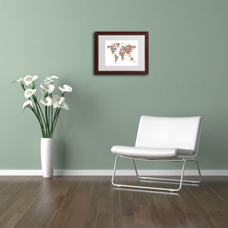 'Flowers World Map 2' Matted Framed Canvas Art by Michael Tompsett