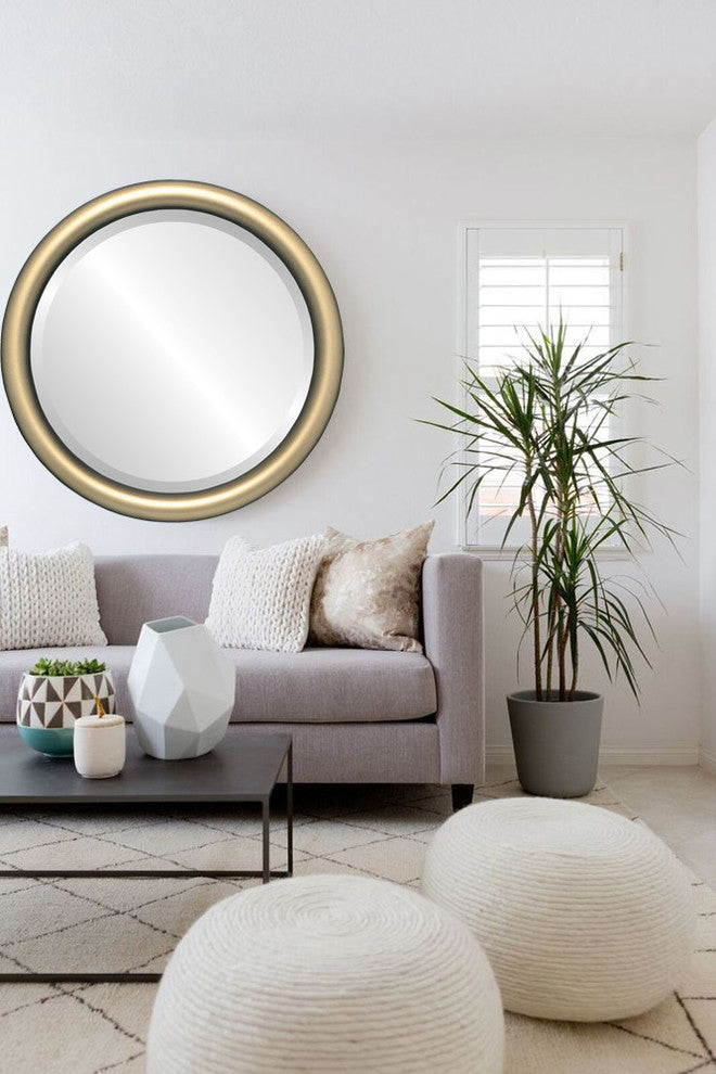 Pasadena Framed Round Mirror, Desert Gold, 25"x25"