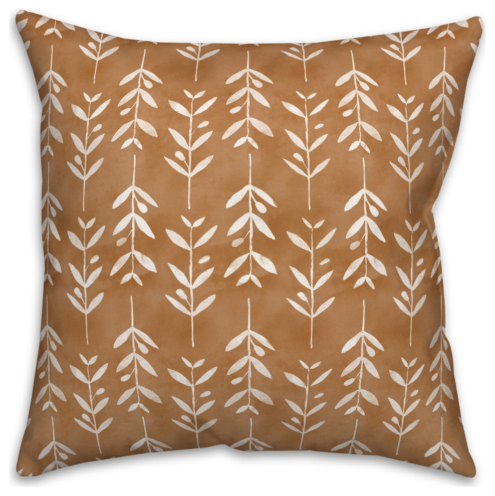 White Flowers on Copper 18x18 Spun Poly Pillow