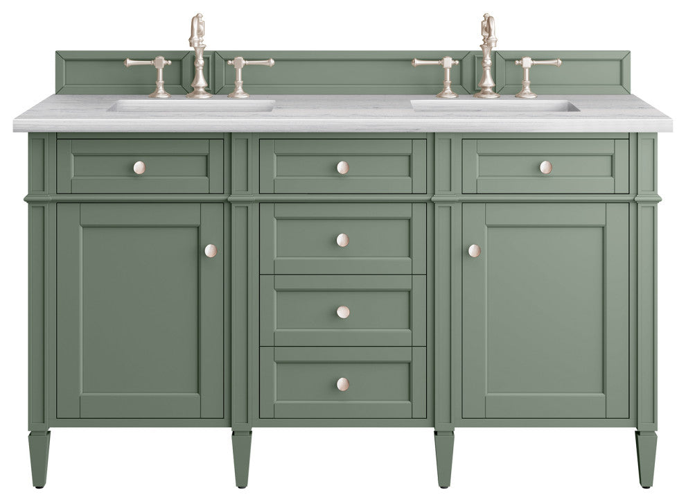 Brittany 60" Double Vanity, Smokey Celadon, 3CM Arctic Fall Top