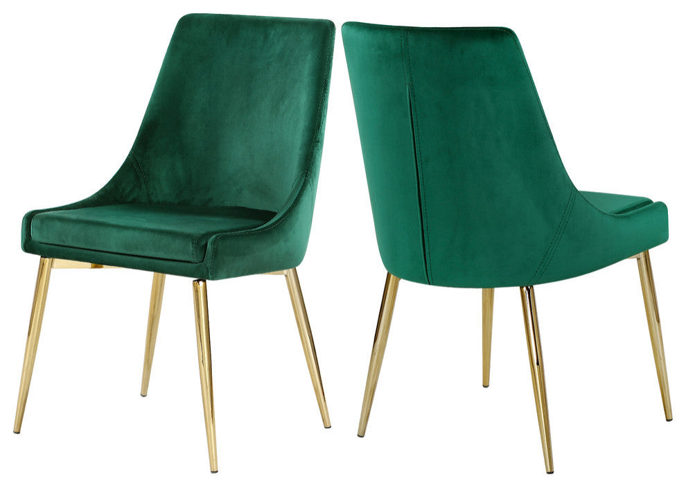 Karina Velvet Dining Chairs, Set of 2, Green, Gold Base