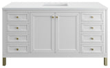 Chicago 60" Single Vanity, Glossy White,  White Zeus Quartz Top