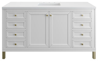Chicago 60" Single Vanity, Glossy White,  White Zeus Quartz Top