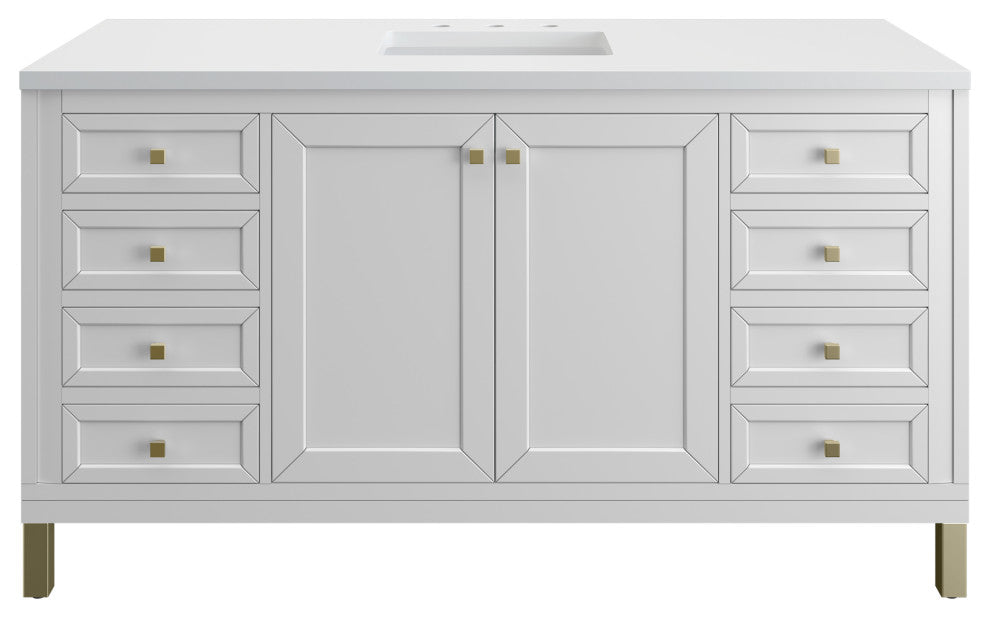 Chicago 60" Single Vanity, Glossy White,  White Zeus Quartz Top