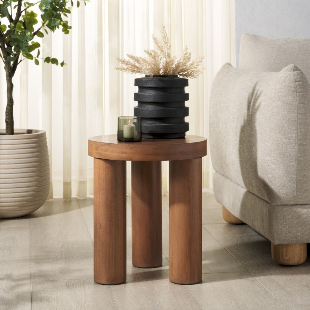 Safavieh Couture Bary Round 3 Leg Wood Accent Table, Natural