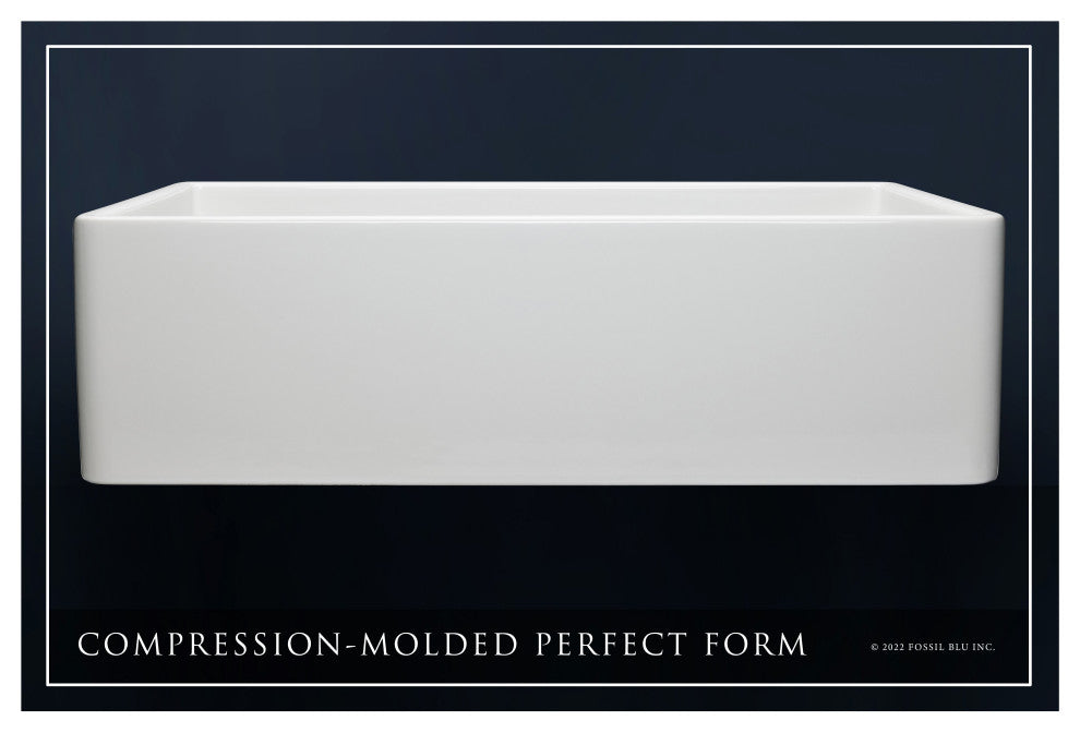 Luxury 36-Inch SOLID Fireclay Farmhouse Sink in White with Accs, Flat Front