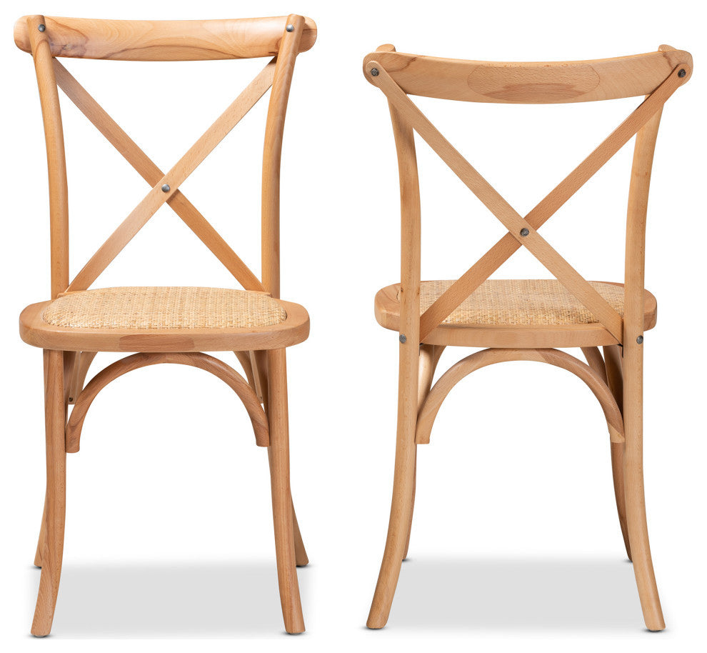 Noelle Mid-Century 2-Piece Dining Chairs, Natural Brown