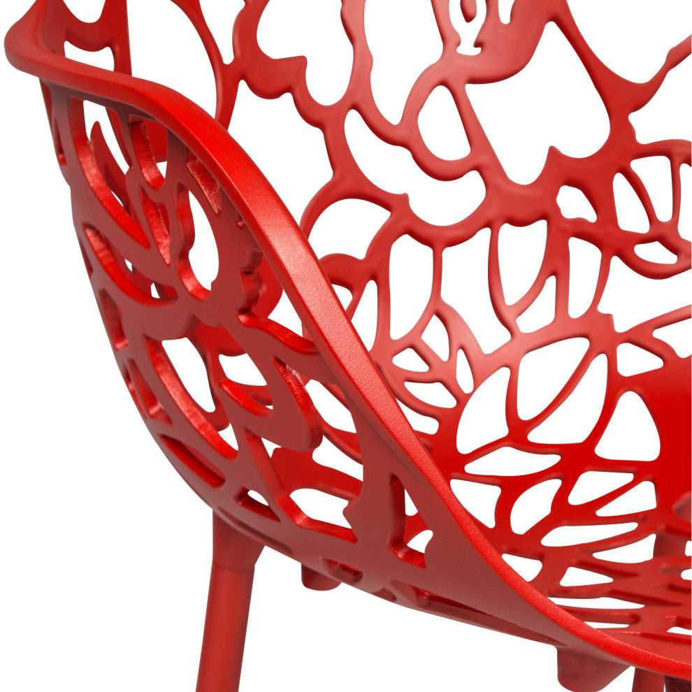 LeisureMod Modern Devon Aluminum Chair, Set of 4 Red