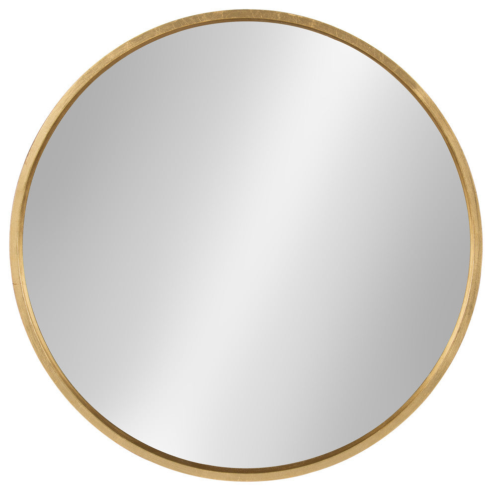 Travis Round Wood Accent Wall Mirror, Gold 25.6" Diameter