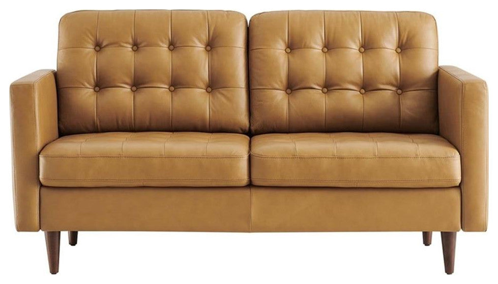 Modway Exalt Modern Style Tufted Vegan Leather Loveseat in Tan