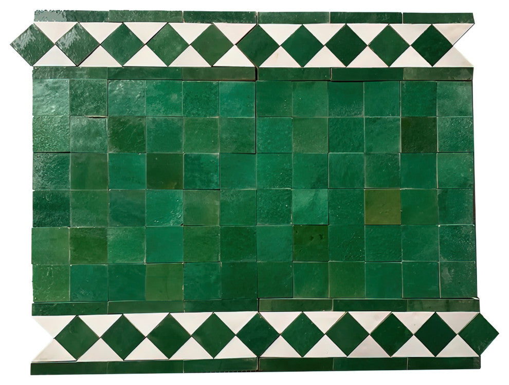 Contemporary Zellige Border, 12"x3 3/4"x1/2", Green/White