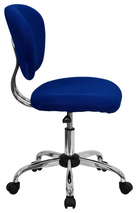 Mid-Back Blue Mesh Swivel Task Chair with Chrome Base
