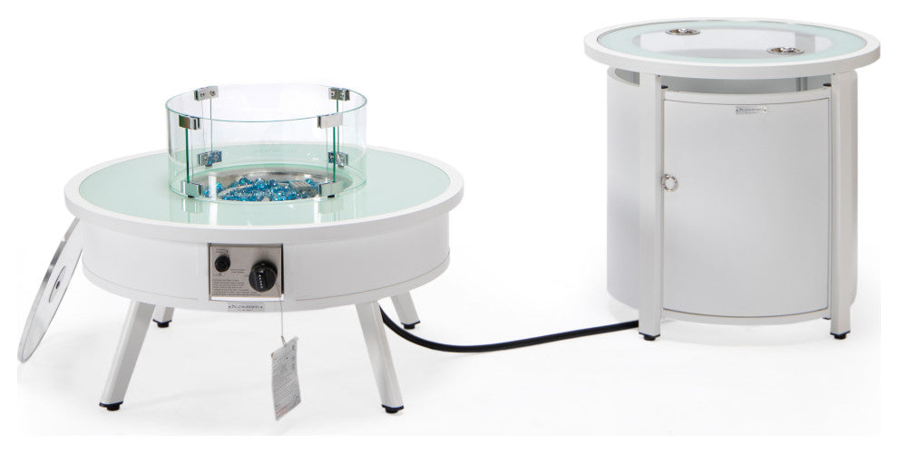 LeisureMod Walbrooke Round Fire Pit Table and Tank Holder, White
