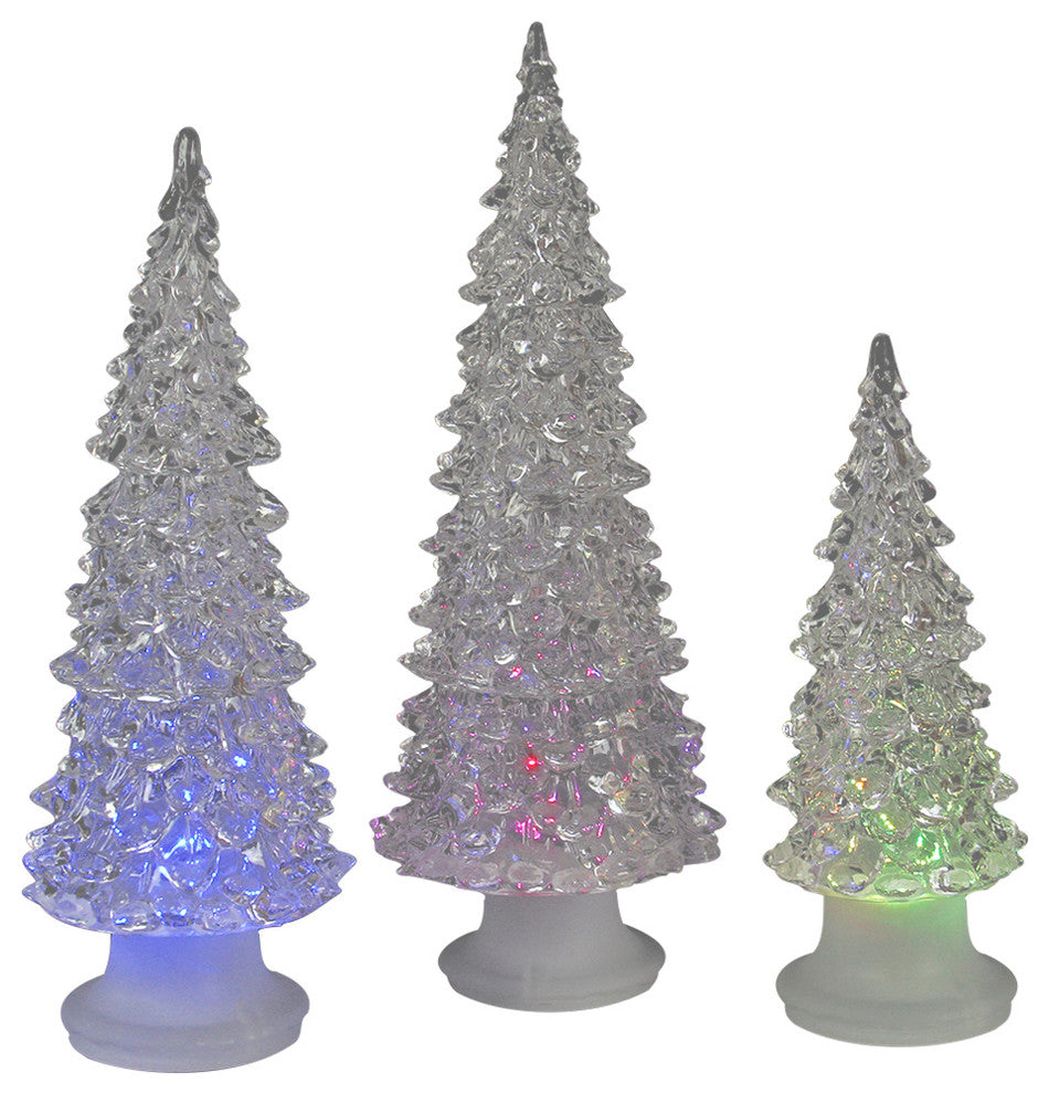 9" Icy Crystal Multicolored LED Tree Decor, Set of 3