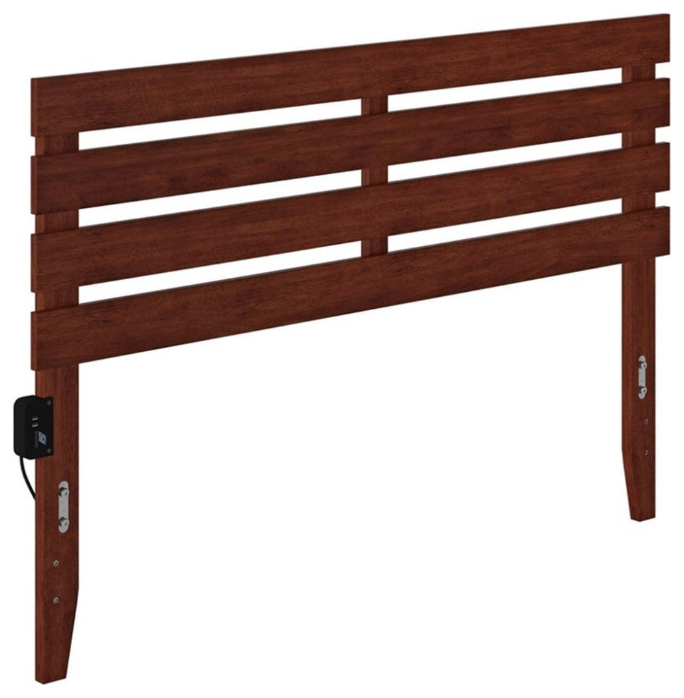 AFI Oxford Solid Wood Queen Size Headboard with USB Charging Station in Walnut