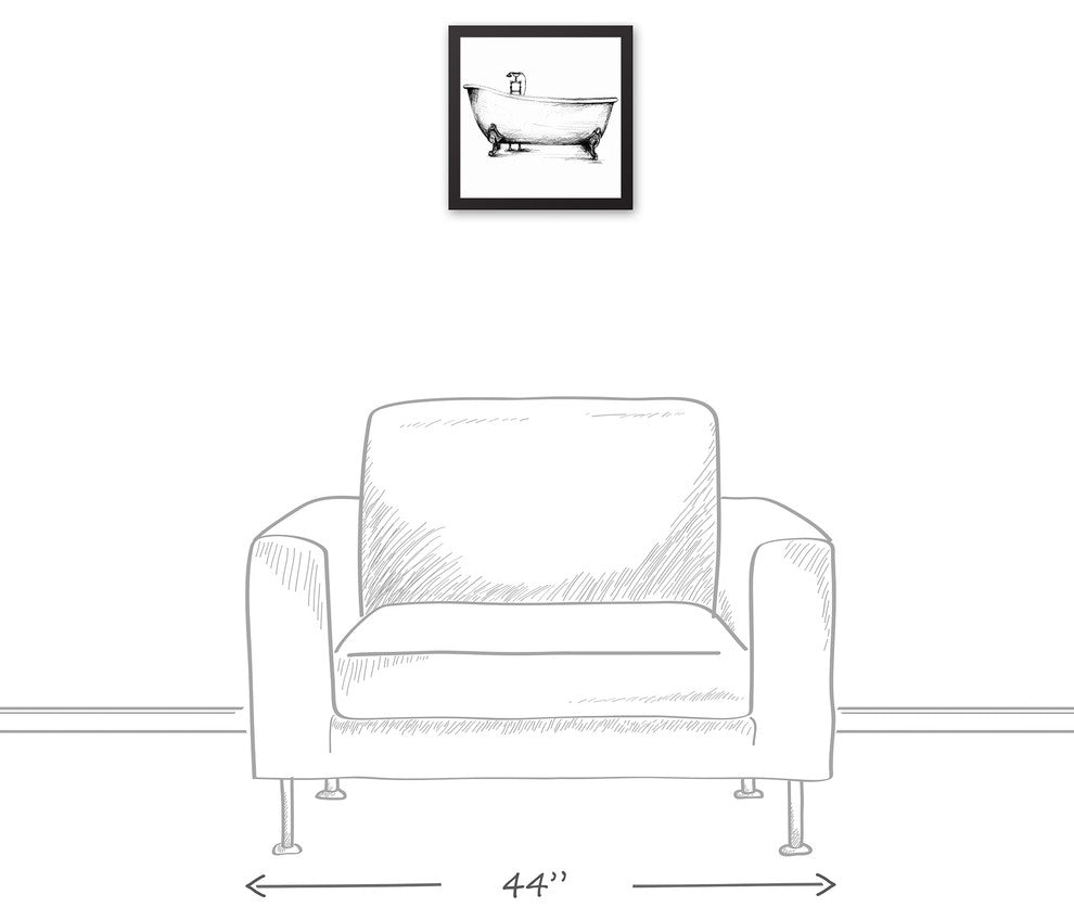 Vintage Bathtub Sketch Wall Art, Framed Canvas