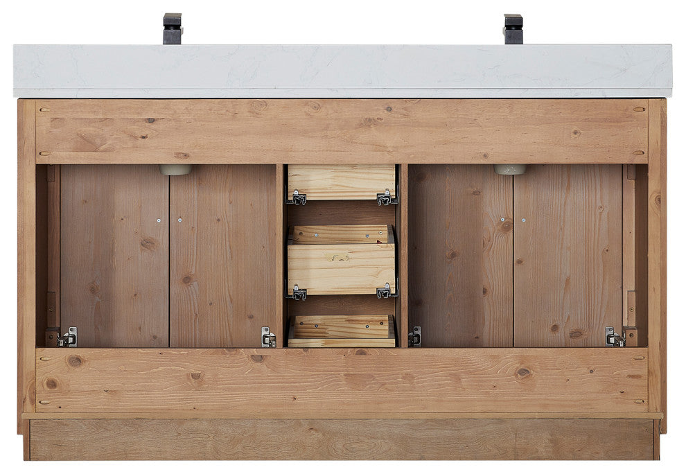 Anais Vanity Grain White Engineered Stone Countertop, Light Brown, 60", No Mirror