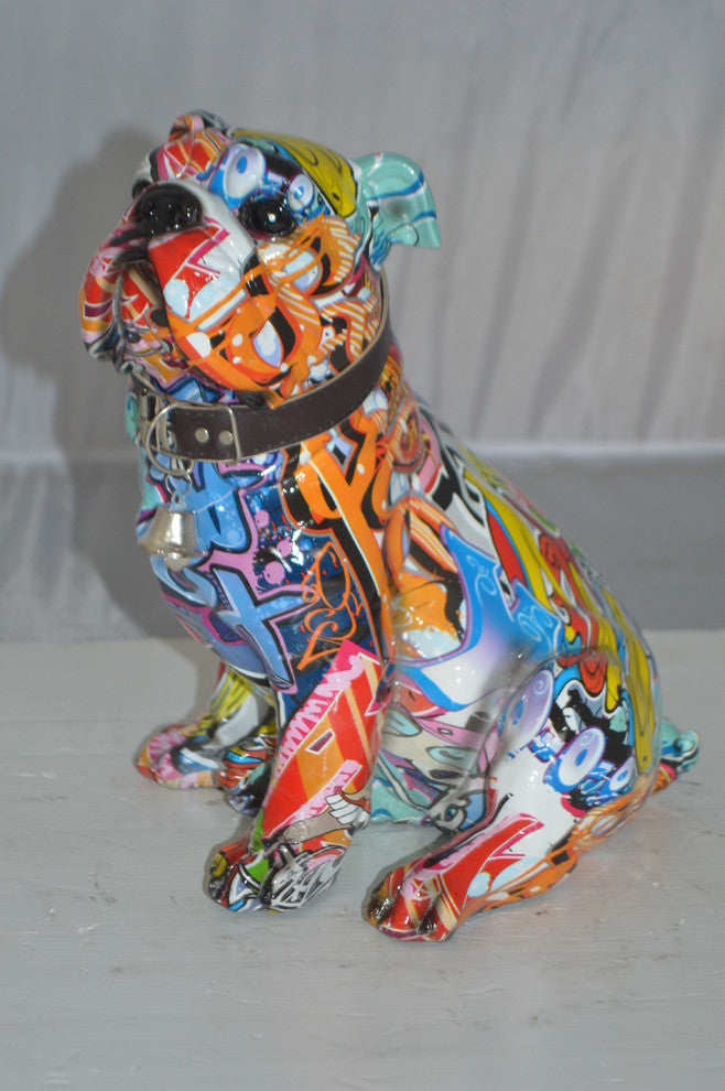 Modern Tie Dye Bulldog made of Resin -  Size: 9"L x 8"W x 12"H.