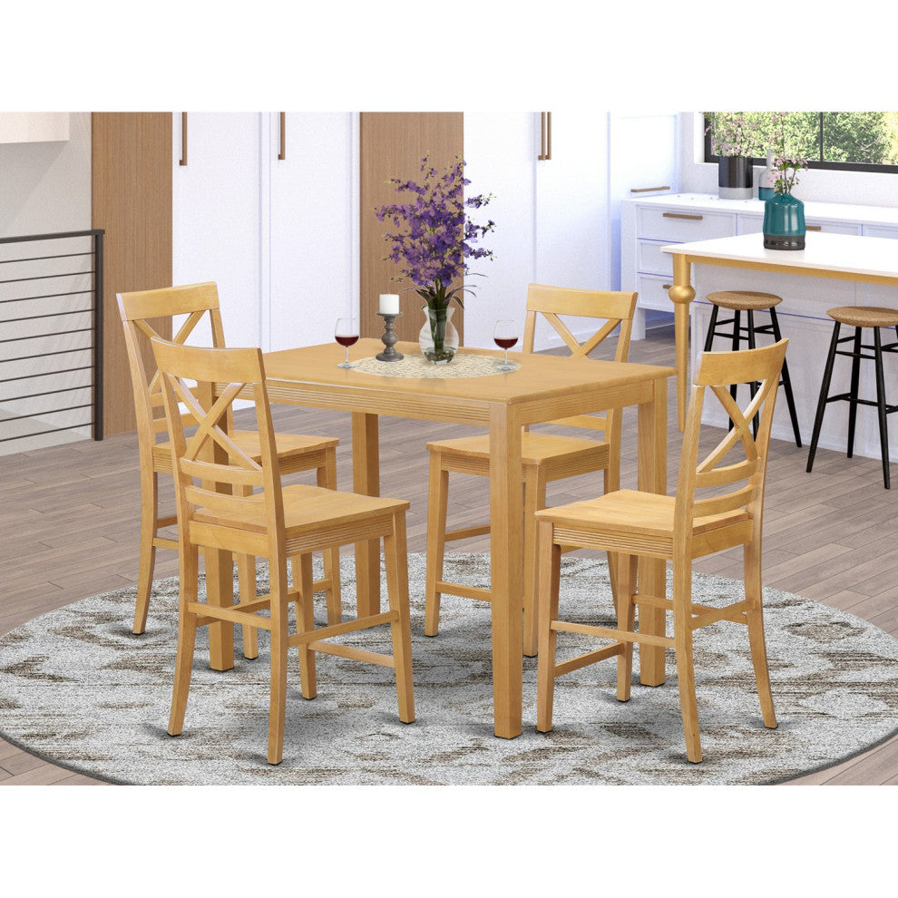 5 Pc Counter Height Pub Set -Pub Table And 4 Counter Height Dining Chair