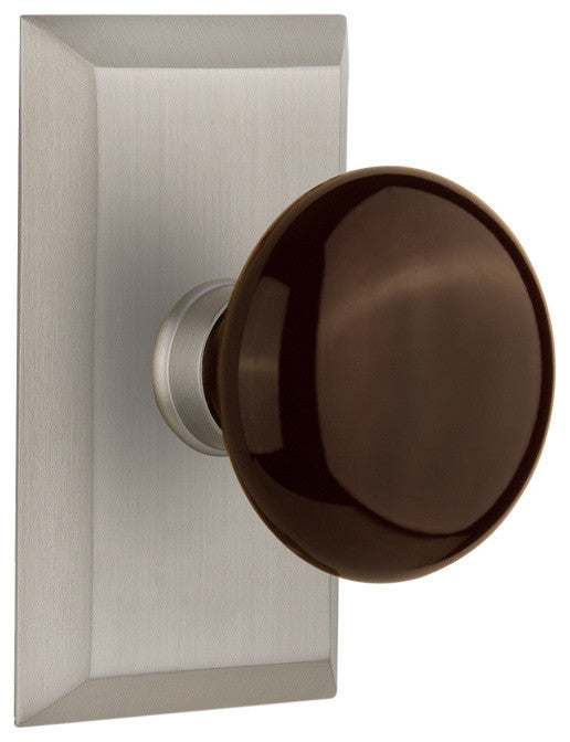 Studio Plate Privacy Poreclain Door Knob, Satin Nickel
