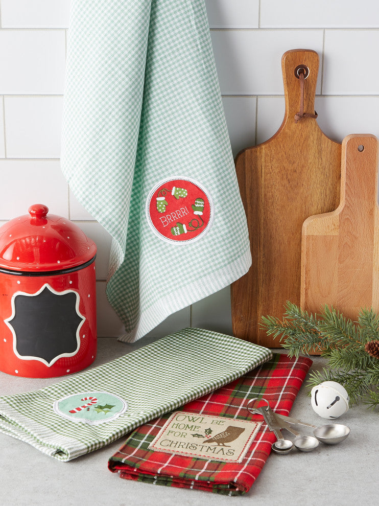 Owl Be Christmas Embroidered Dishtowel