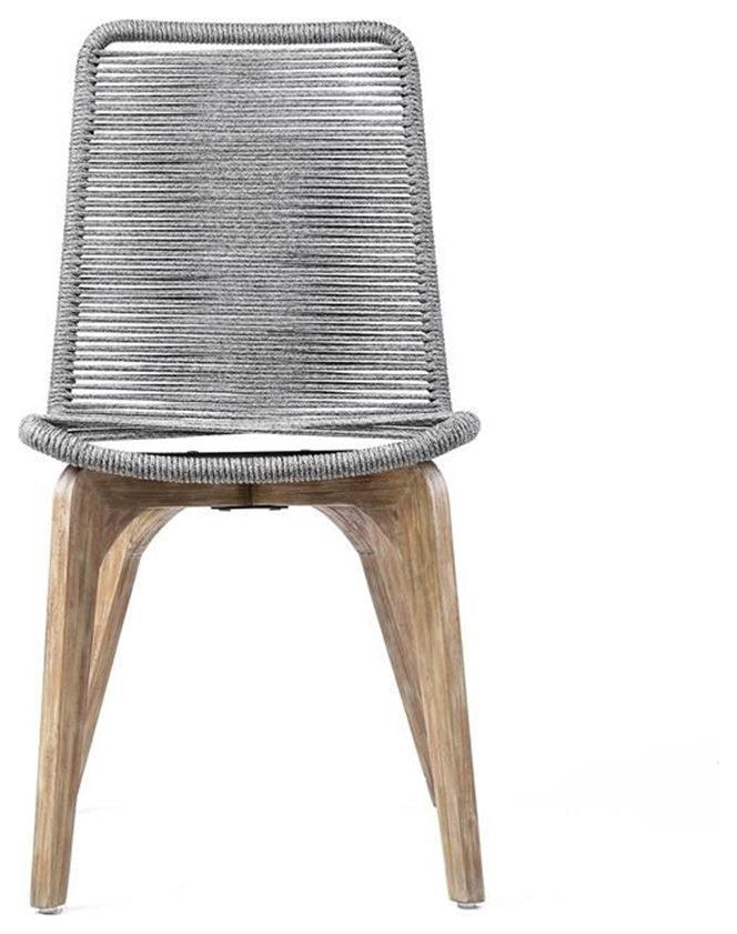 Island Outdoor Light Eucalyptus Wood and Grey Rope Dining Chairs - Set of 2