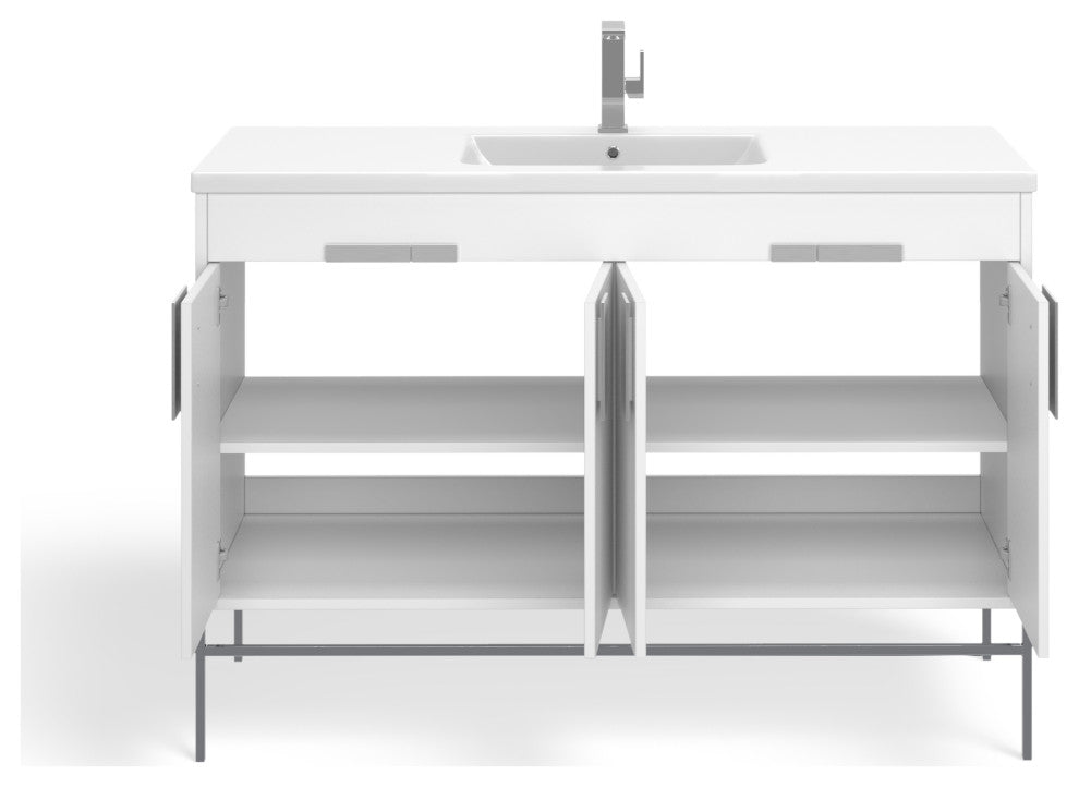 Lockhart Bath Vanity, White, 48", Polished Chrome Hardware, Single Sink, Freestanding