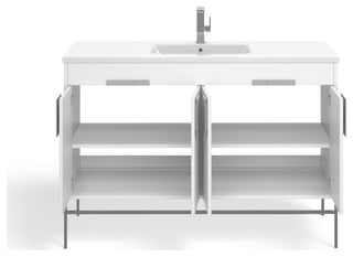 Lockhart Bath Vanity, White, 48", Polished Chrome Hardware, Single Sink, Freestanding