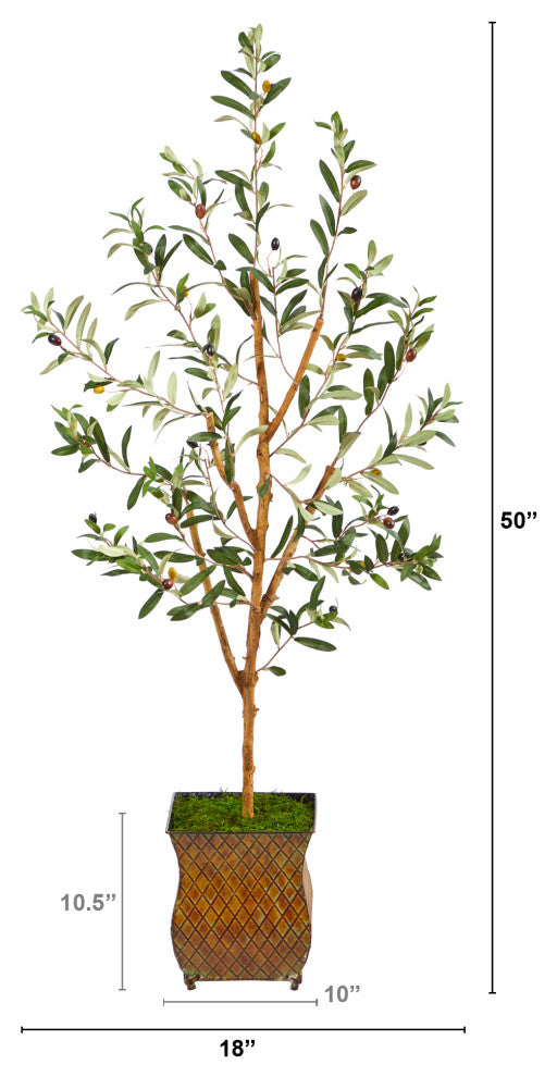 50" Olive Artificial Tree, Metal Planter