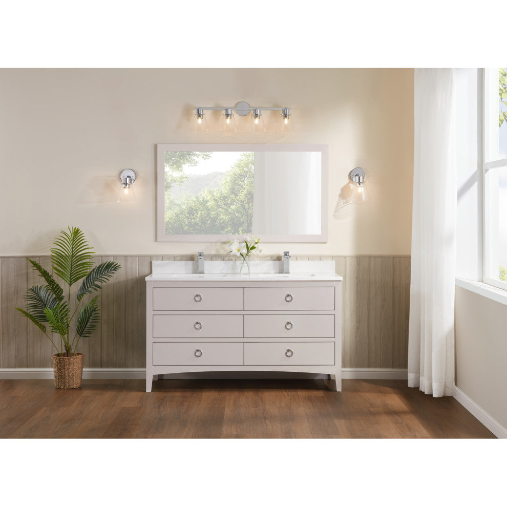 Vanity With Mirror, Sconce and Faucet Included, Dreamy White, 60"
