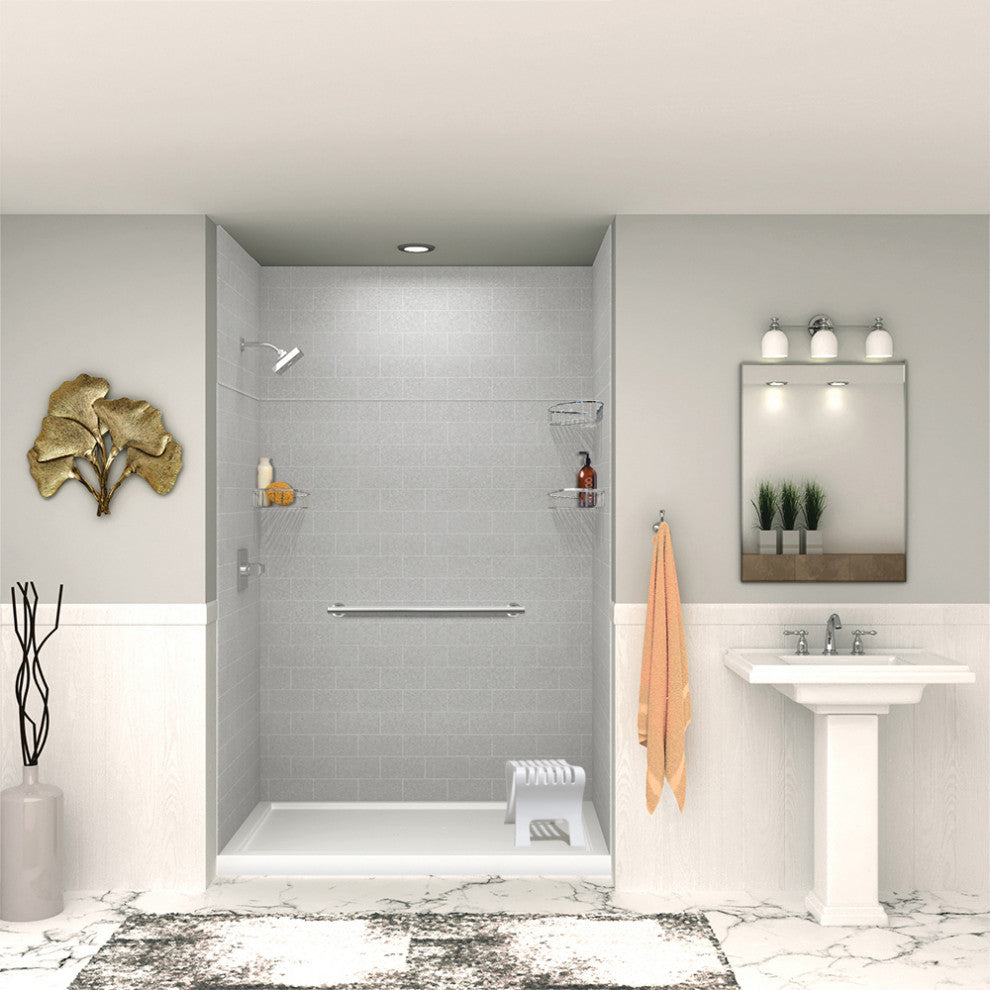 Transolid SaraMar 60"x36"x96" 6-Piece Shower Wall Kit with Extension, Grey Beach