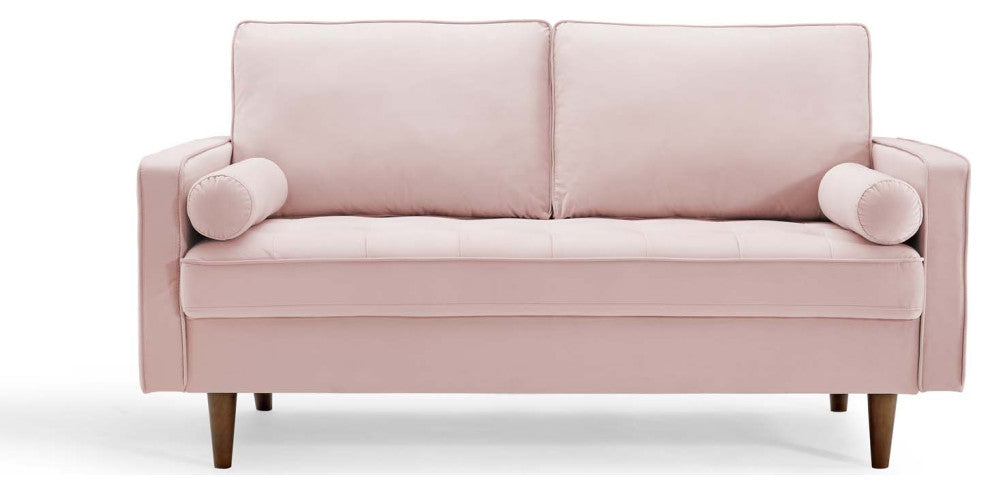 Loveseat Sofa, Velvet, Pink, Modern, Living Lounge Room Hotel Lobby Hospitality