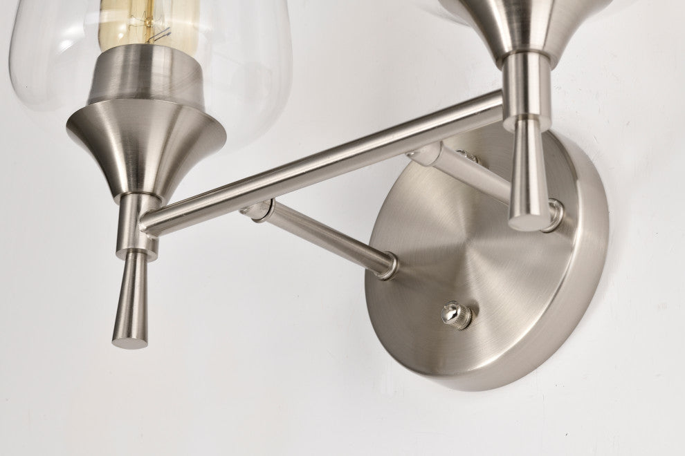 13 in. 2-Light Brushed Nickel Vanity Light With Clear Wine Glass Shades