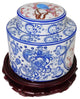 Decorative Blue and White Oriental Po Chu Round Jar