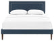 Jessamine Queen Fabric Platform Bed With Squared Tapered Legs, Azure