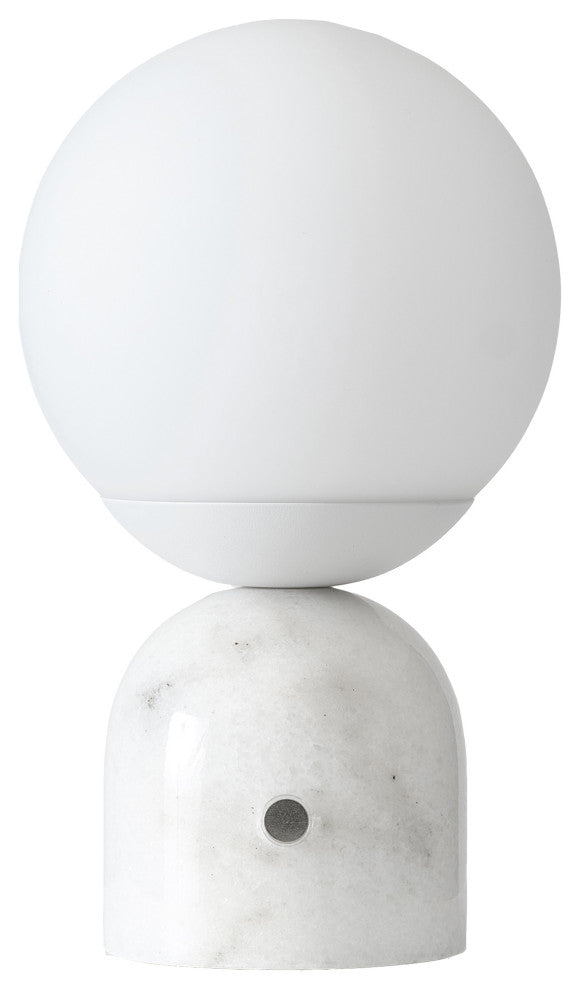 Brightech Mila Marble Table Lamp, Small Footprint Glass Shade, White