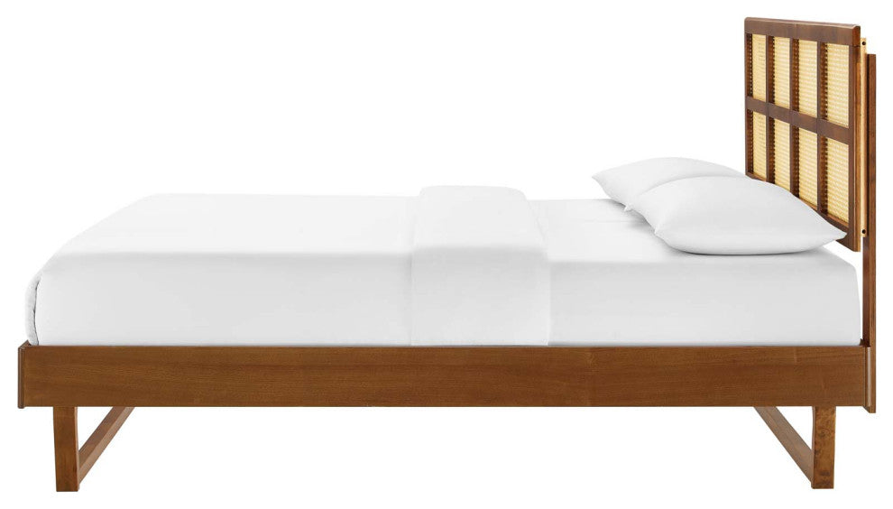 Platform Bed Frame, Queen Size, Wood, Brown Walnut, Modern Mid-Century, Bedroom
