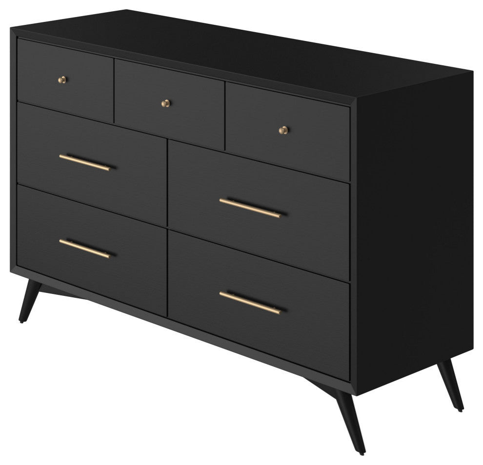 Flynn Mid Century Modern 7 Drawer Dresser, Black