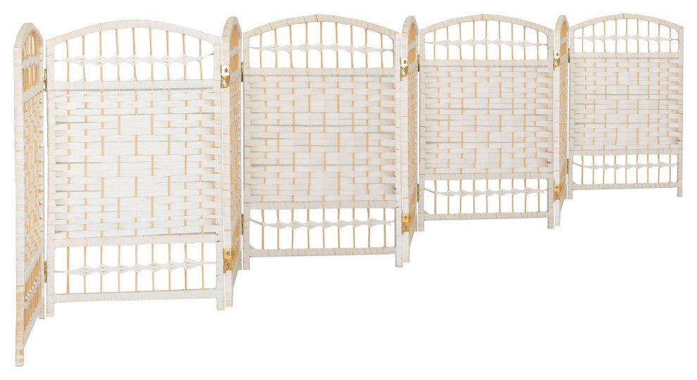 2 ft. Short Fiber Weave Room Divider White 8 Panels
