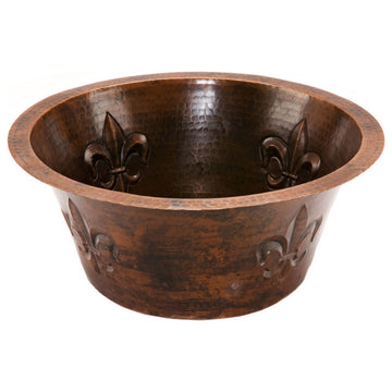 BR16FDB3 16'''' Round Decorated Hammered Copper Bar Sink