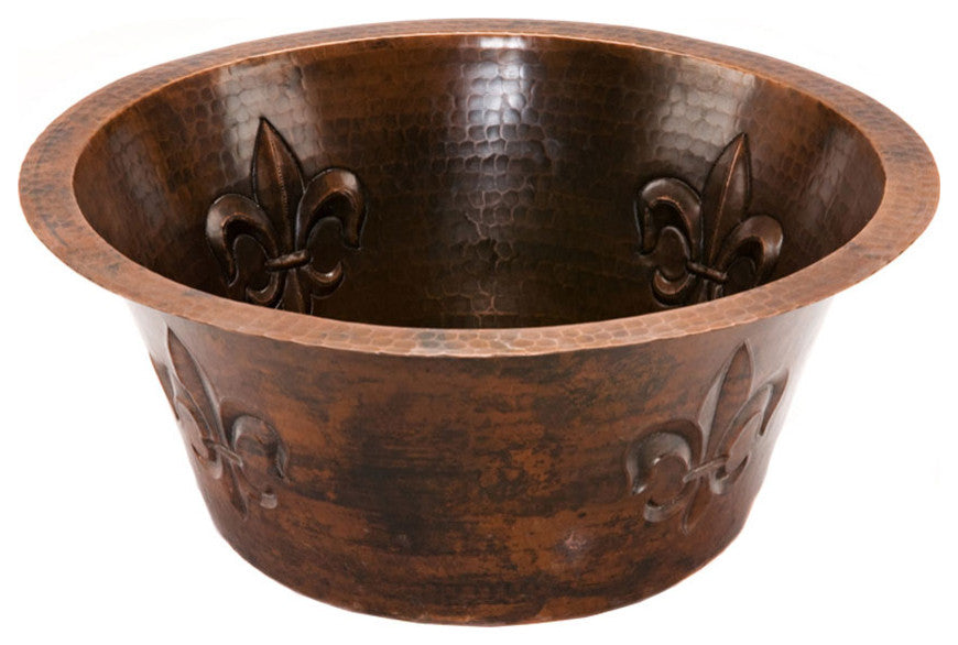 BR16FDB3 16'''' Round Decorated Hammered Copper Bar Sink